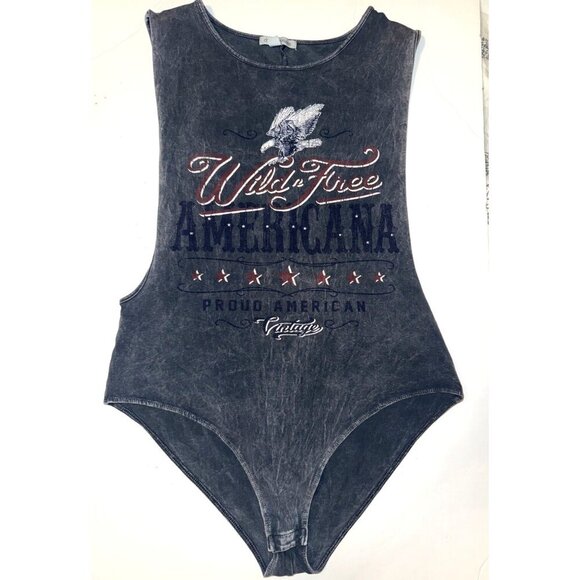Charlotte Russe Wild & Free Americana Graphic Print Sleeveless Bodysuit Large - Picture 1 of 13